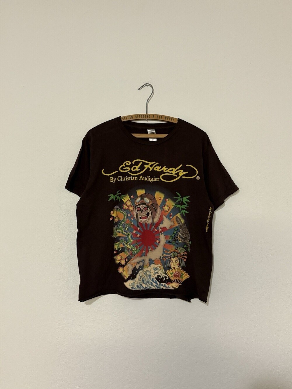 Ed Hardy Christian Audigier Y2K Cropped Skull Tattoo Streetwear Shirt Size Large
